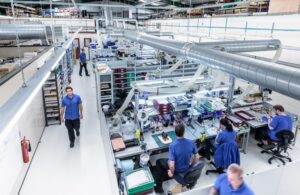 Overview of production line in electronics factory